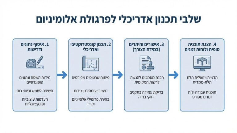 תכנון פרגולת אלומיניום, שלבי תכנון, אישורים ורישיונות, לוח זמנים ותוכניות