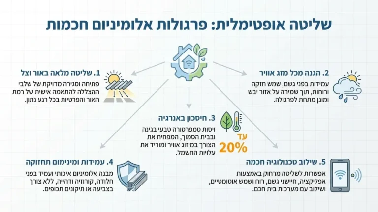 פרגולות אלומיניום חכמות, שליטה במזג אוויר, חיסכון באנרגיה, טכנולוגיית בית חכם