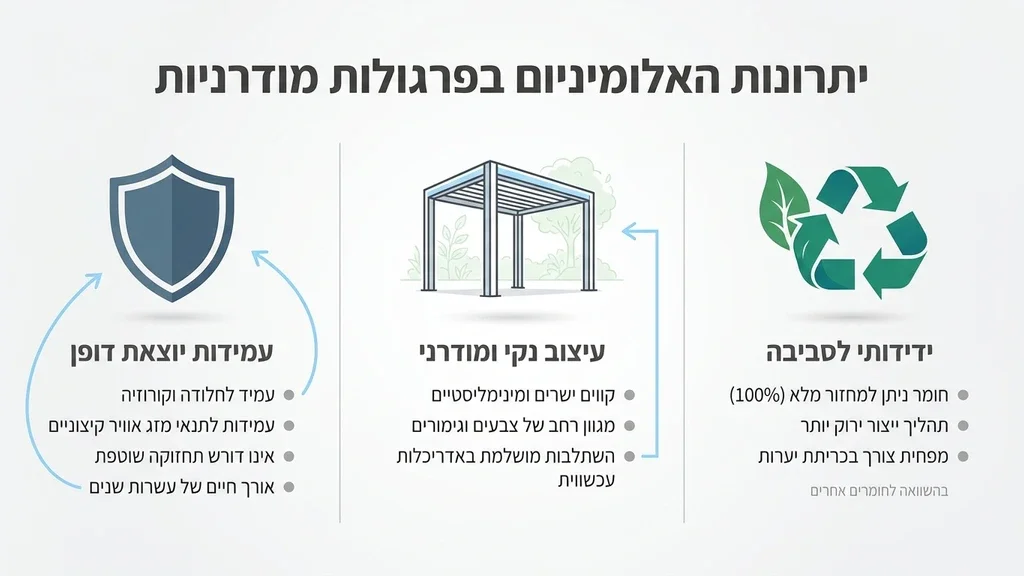 פרגולת אלומיניום מעוצבת בגינה מודרנית עם פינת ישיבה יוקרתית