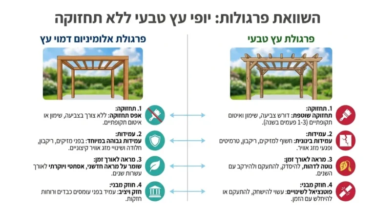 פרגולת עץ, פרגולת אלומיניום, השוואת פרגולות, תחזוקת פרגולה