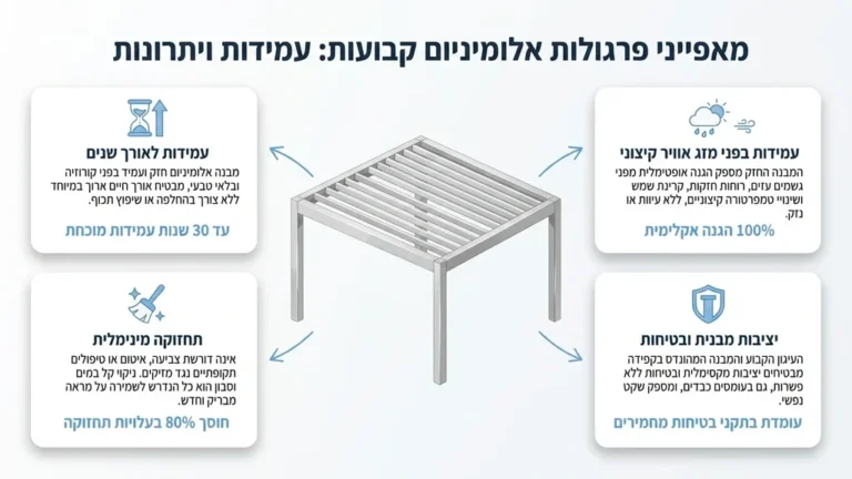 פרגולה אלומיניום,עמידות לאורך שנים,תחזוקה נמוכה,הגנה מפני מזג אוויר