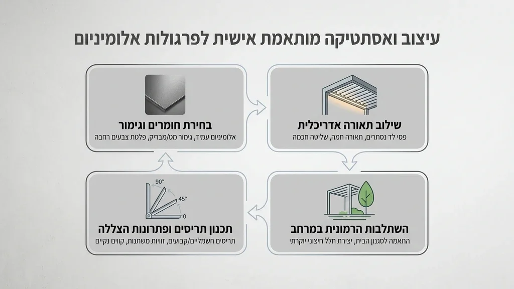 שלבי אלומיניום מתכווננים עם תאורת לד מובנית בפרגולה יוקרתית
